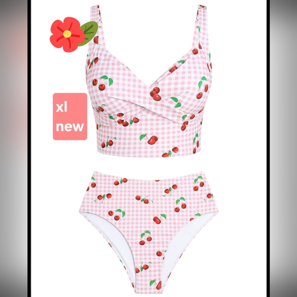 Zaful Pink Cherry Print Bikini XL